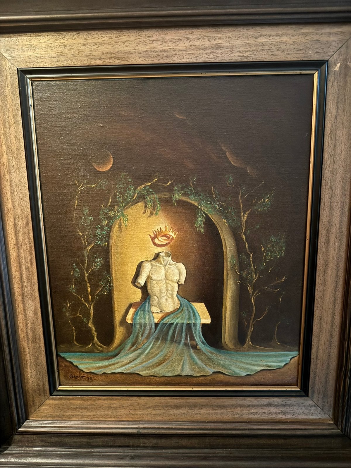 Fraai vintage surrealistisch schilderij op linnen, Ophalen of Verzenden