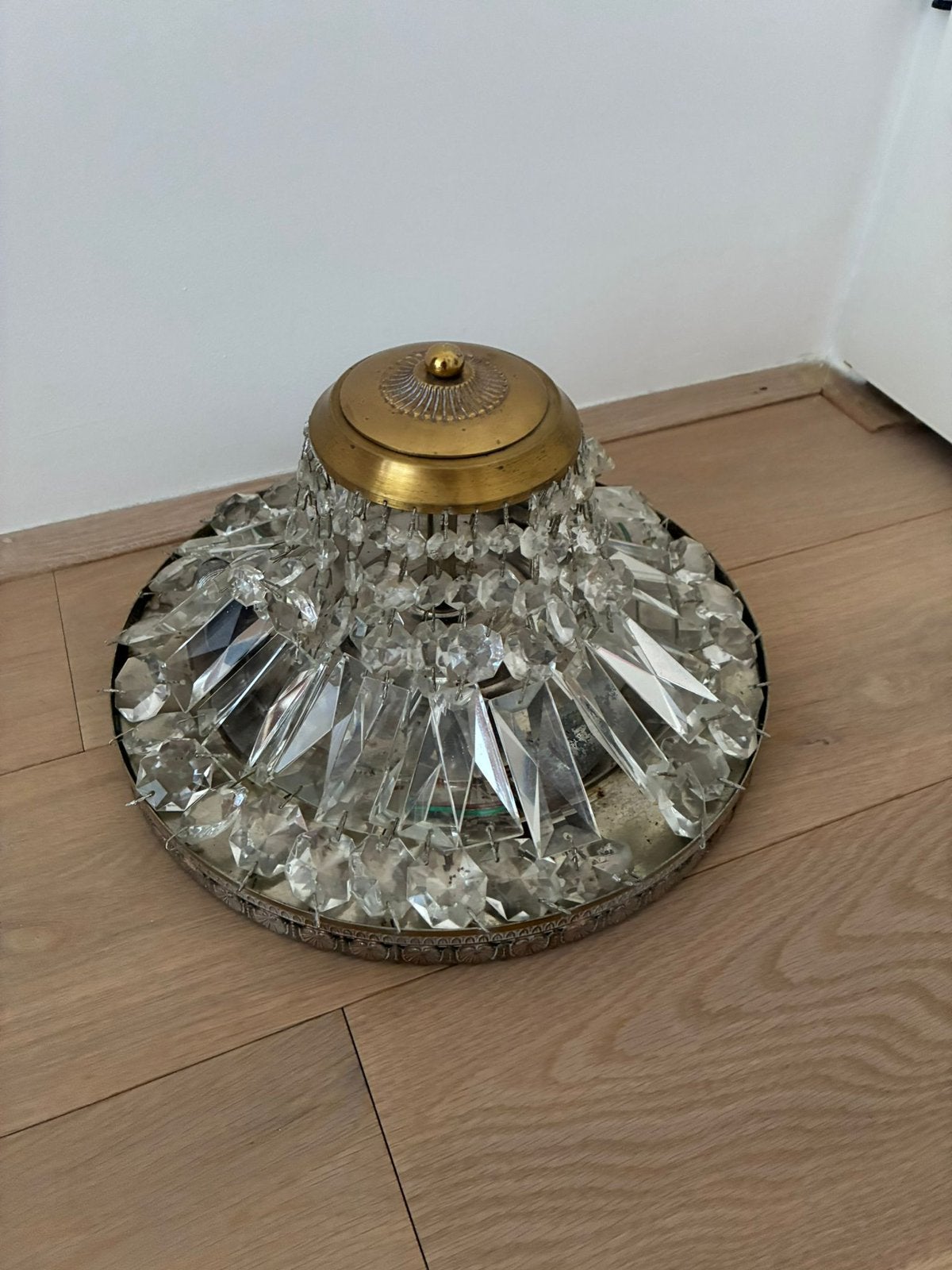 Vintage kristallen plafondlamp kroonluchter plafonnière, Ophalen, Gebruikt, Glas