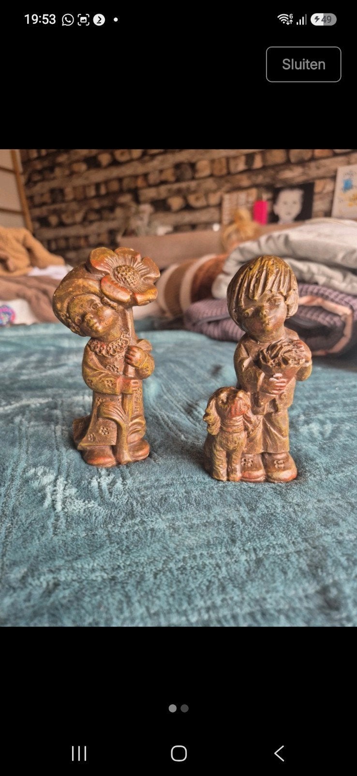 Vintage beeldje meisje & jongen + hond, Verzamelen, Ophalen of Verzenden, Gebruikt, Mens