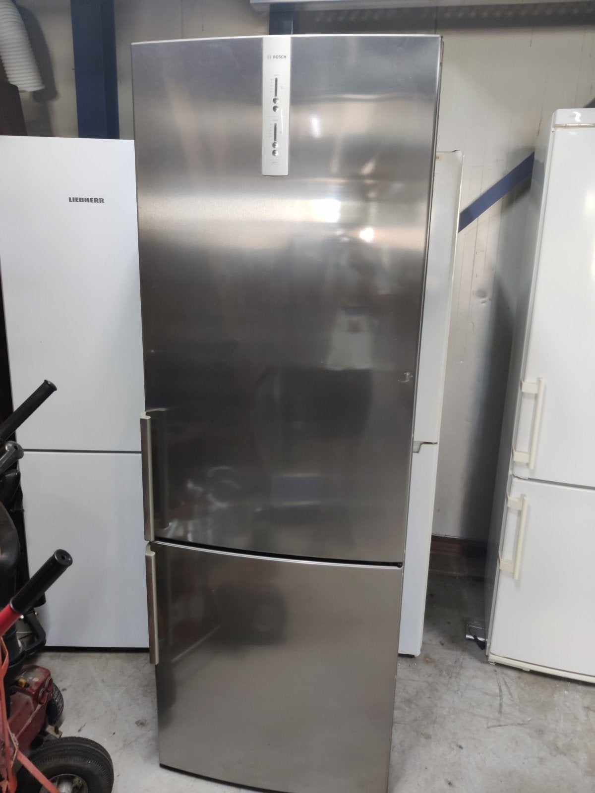 Grote Bosch Koel-vriescombinatie - RVS Look, Gebruikt, 200 liter of meer, 60 cm of meer, Met aparte vriezer