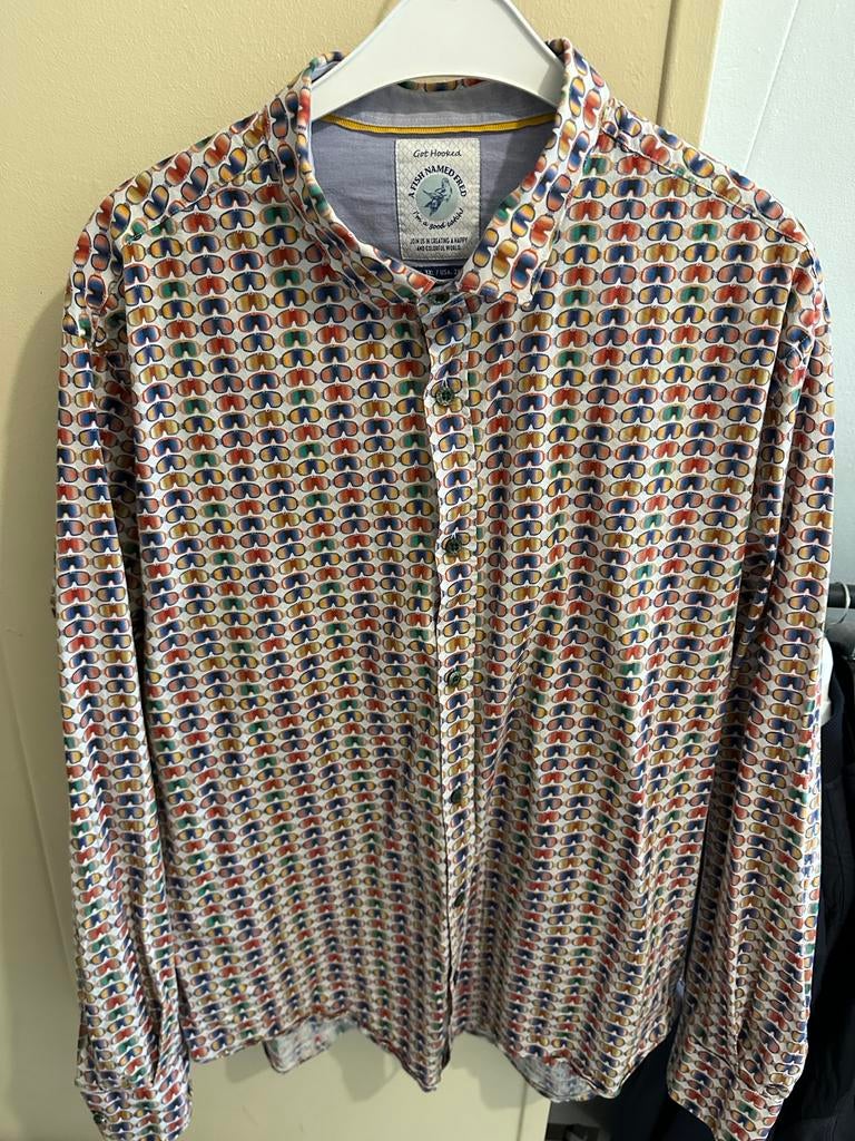 A Fish Named Fred overhemd met zonnebrilprint, Kleding | Heren, Ophalen of Verzenden, Zo goed als nieuw, Overige kleuren, Overige halswijdtes