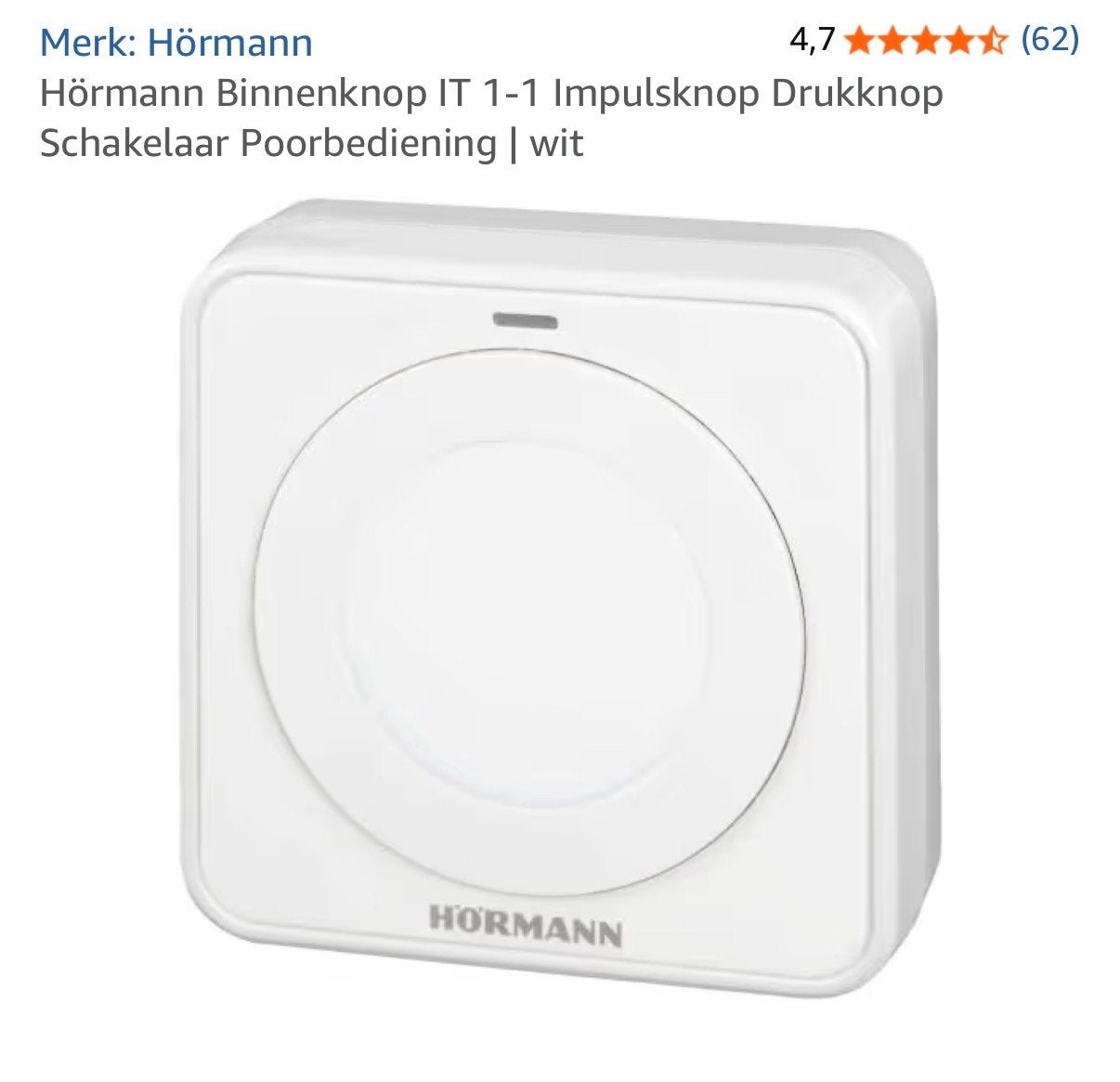 Hormann Binnenknop IT 1-1 Impulsknop Drukknop Schakelaar, Ophalen of Verzenden, Nieuw, Overige merken, Schakelaar