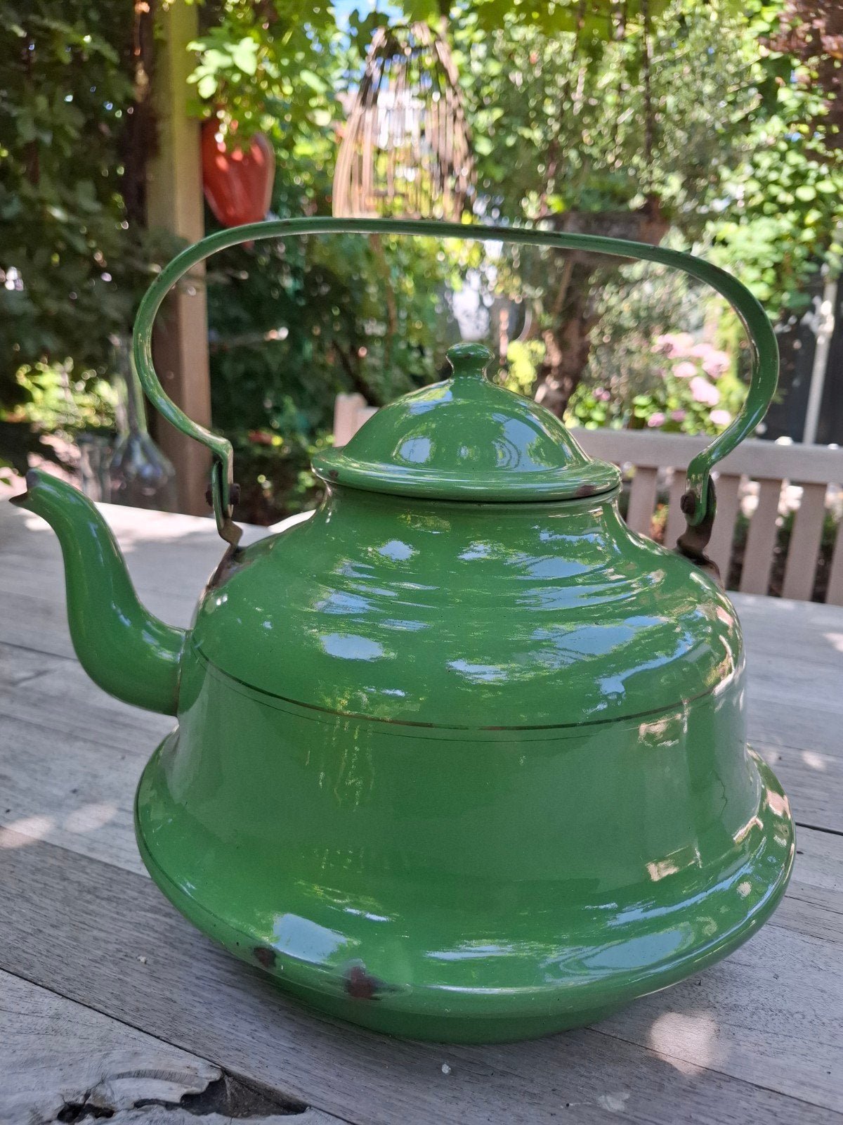 Grote groene emaille waterketel - Resada, Verzenden