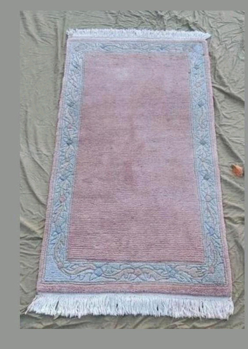 Mooi vintage wollen tapijt met franjes, Gebruikt, 100 tot 150 cm, Vintage, Handgeknoopt, Blauw