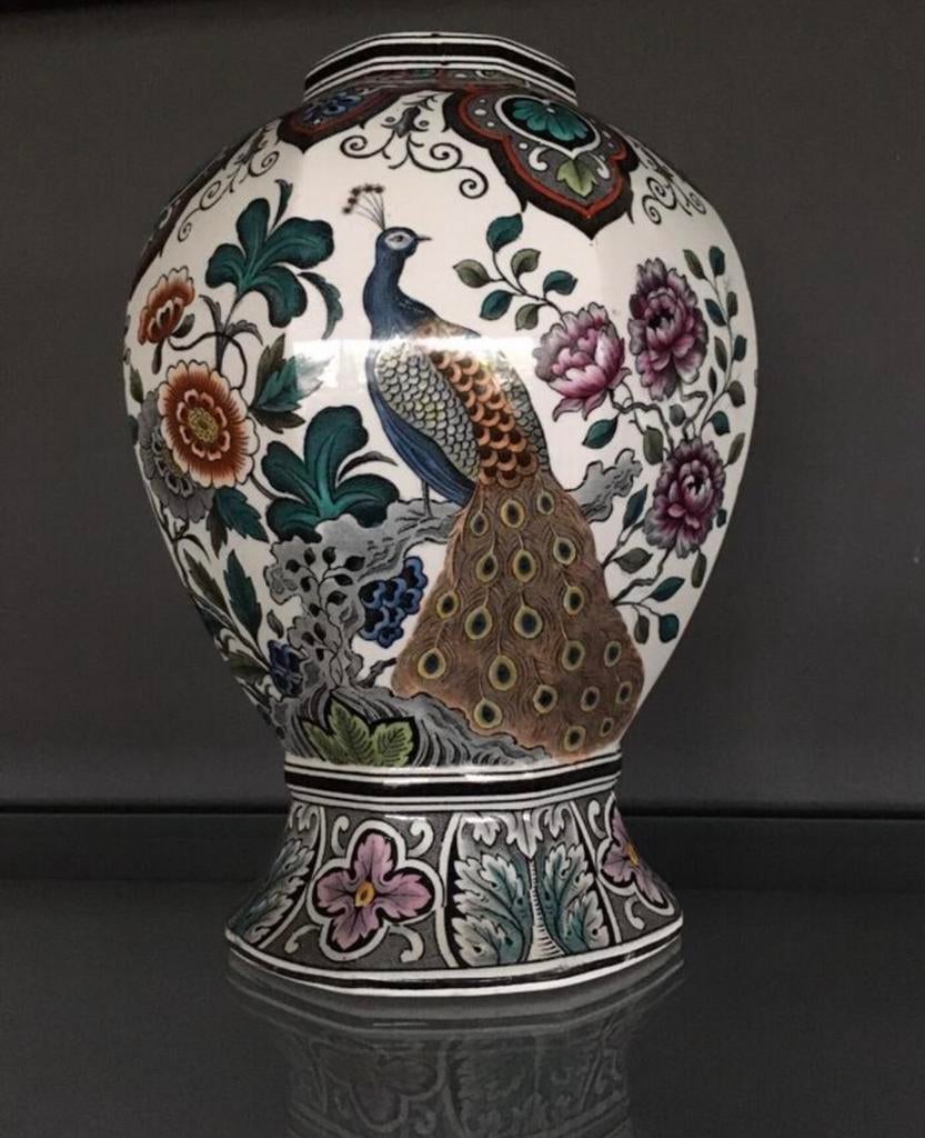 Oud Hollandse kleurrijke vaas VIEUX DELFT Uniek Pul is 26cm, Ophalen of Verzenden