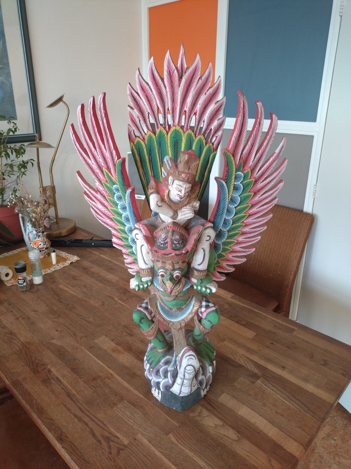 Groot Indonesisch Houtsnijwerk: Garuda met Vishnu, Antiek en Kunst, Kunst | Beelden en Houtsnijwerken, Houtsnijwerk, Handgemaakt