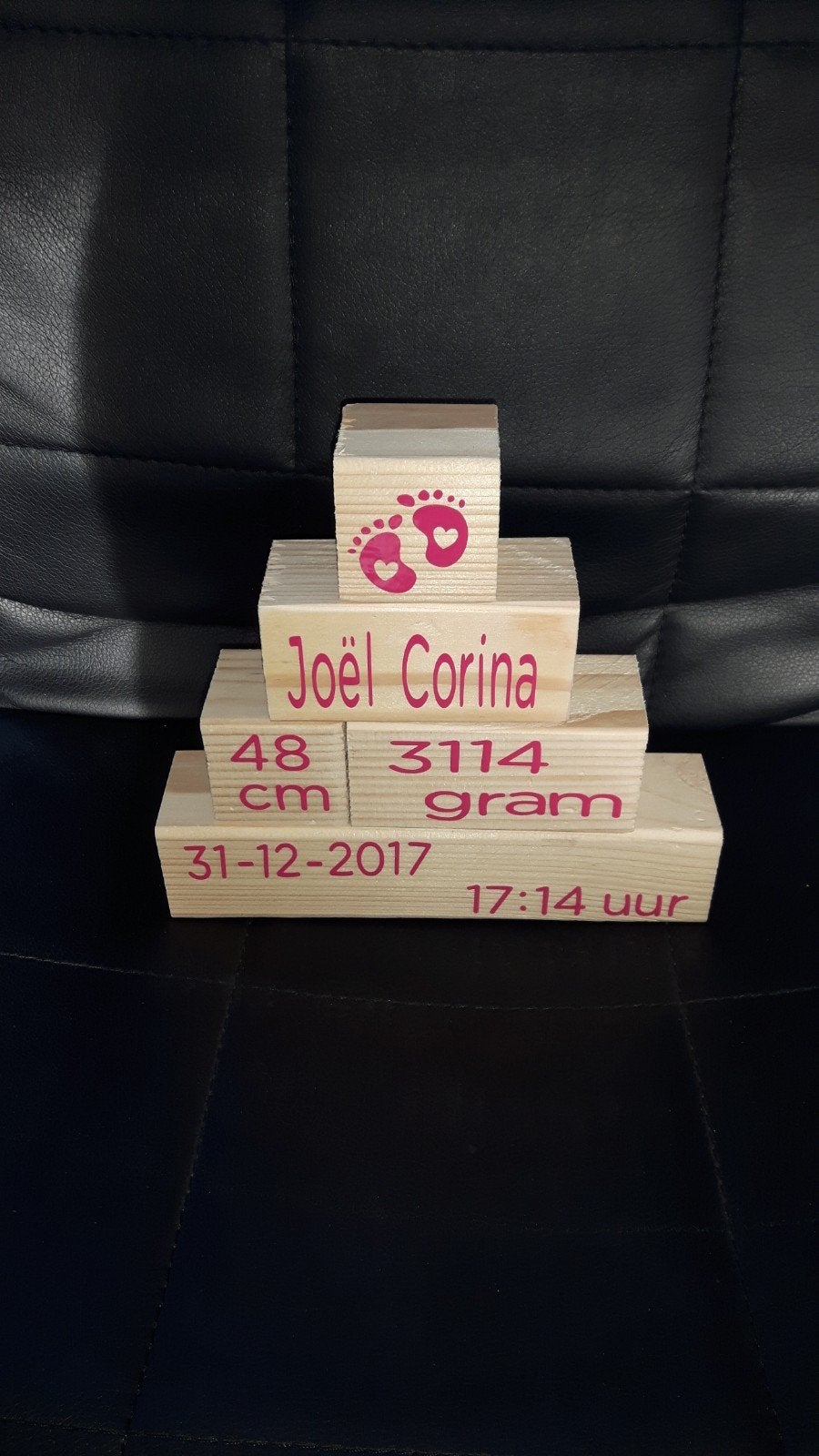 Gepersonaliseerde houten blokken: geboorte torenof naam, Ophalen of Verzenden