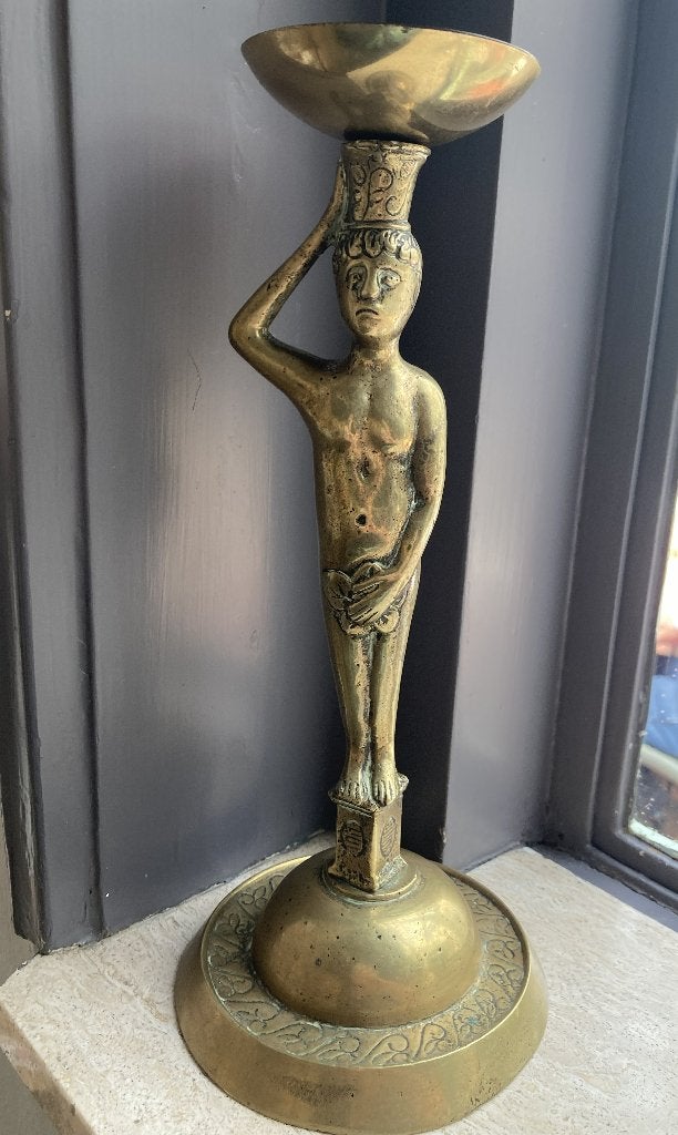 Oude Kandelaar Adam Messing 19e eeuw, Verzenden, Koper