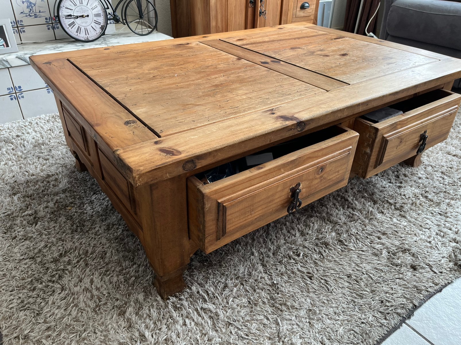 Salontafel met lades, Ophalen, Gebruikt, 100 tot 150 cm, 50 tot 100 cm