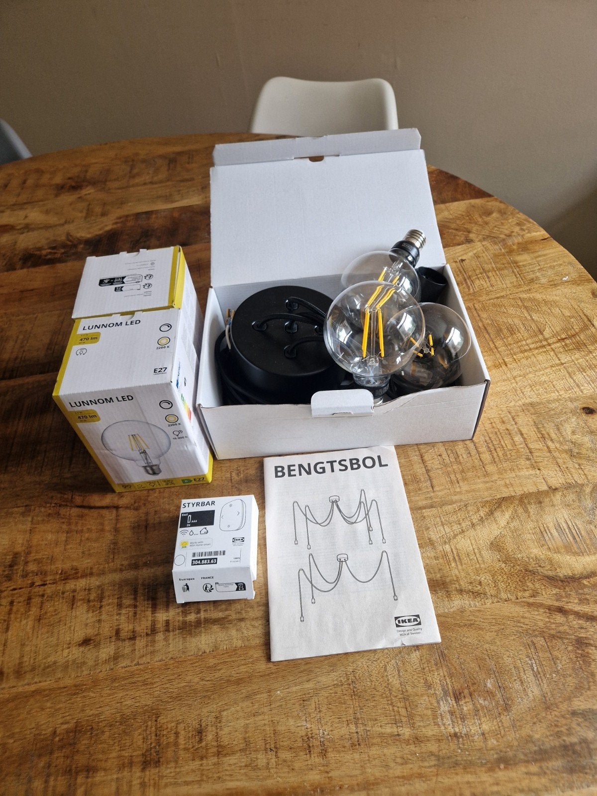 IKEA BENGTSBOL hanglamp met LUNNOM LED lampen en STYRBAR, Minder dan 50 cm, Modern, Scandinavisch, Nieuw, Ophalen of Verzenden