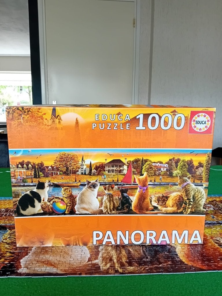 Panorama puzzel - Katten bij het kanaal - 1000 stukjes, Ophalen of Verzenden, 500 t/m 1500 stukjes, Zo goed als nieuw, Legpuzzel