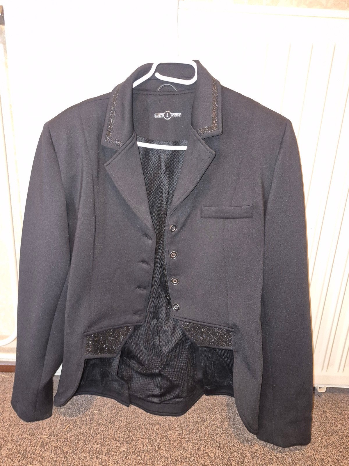 Wedstrijdjasje HH maat L zwart met glitter details, Zwart, Maat 42/44 (L), Ophalen of Verzenden, Jasje