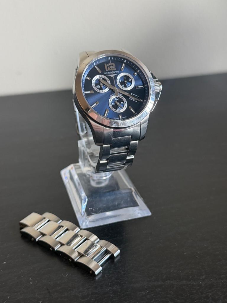 Longines Conquest Chronograph 36 mm blauw, Overige merken, Staal, Gebruikt, Staal