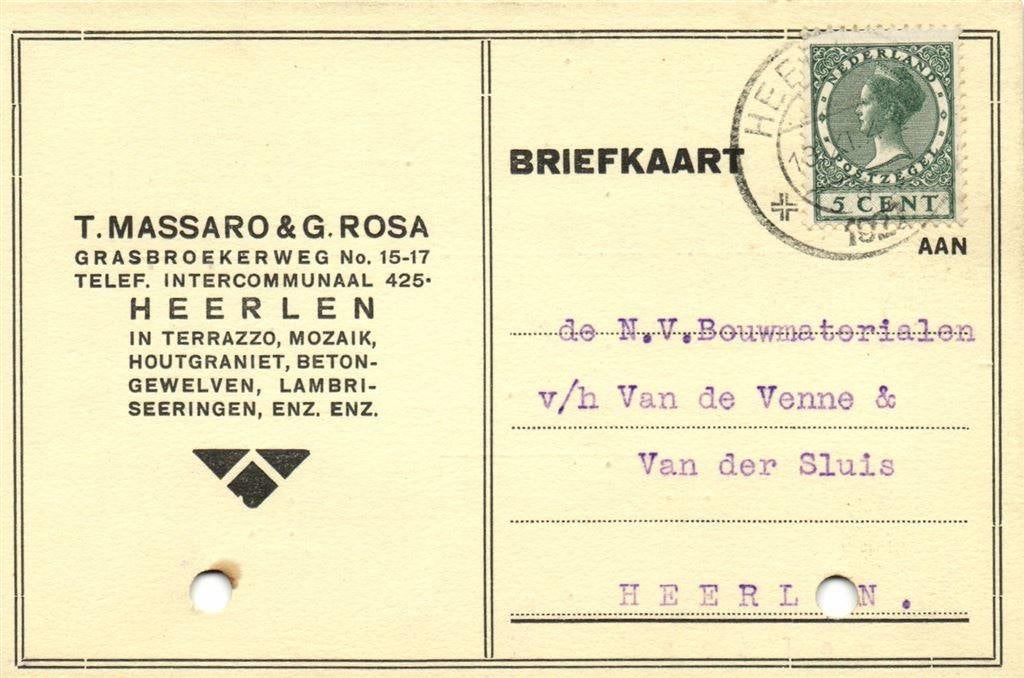 T. Massaro + G. Rosa, Heerlen - 11.1927 - briefkaart, Ophalen of Verzenden, Briefkaart