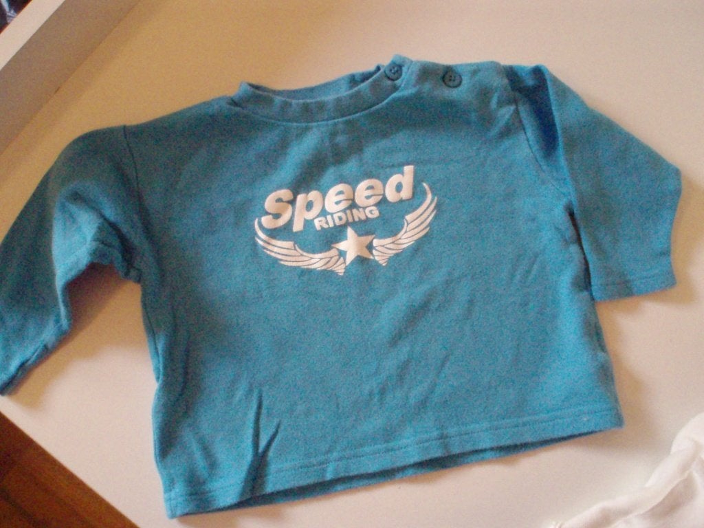 Turquoise en roze shirtjes shirt Speed riding maat 74, Ophalen of Verzenden, Zo goed als nieuw, Jongetje of Meisje, Shirtje of Longsleeve