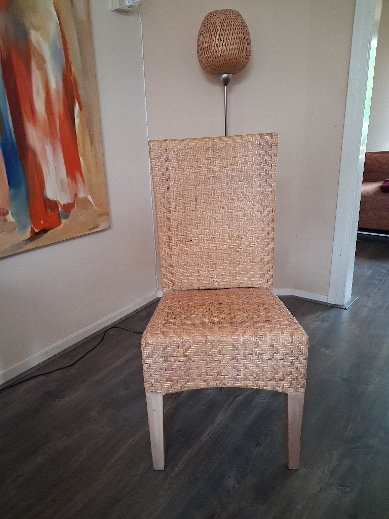6 supernette rotan stoelen met blank eiken pootjes, Huis en Inrichting, Stoelen, Ophalen, Gebruikt, Overige kleuren, Neutraal