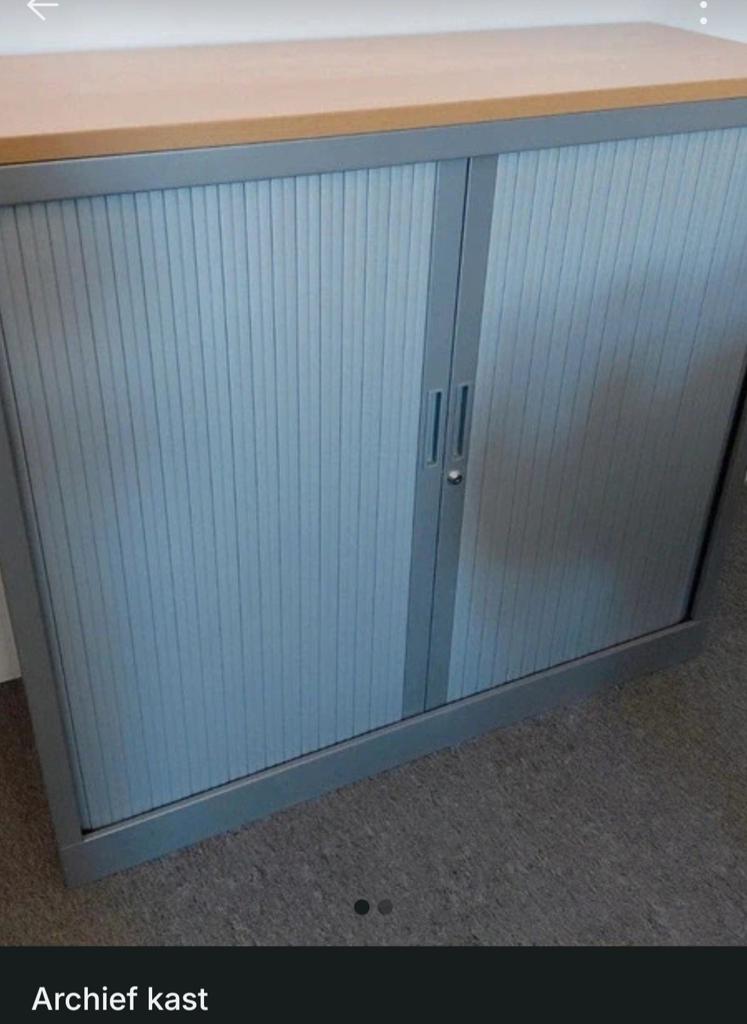 Archiefkast met roldeuren - Grijs/Hout, Overige houtsoorten, Gebruikt, 100 tot 150 cm, 100 tot 150 cm
