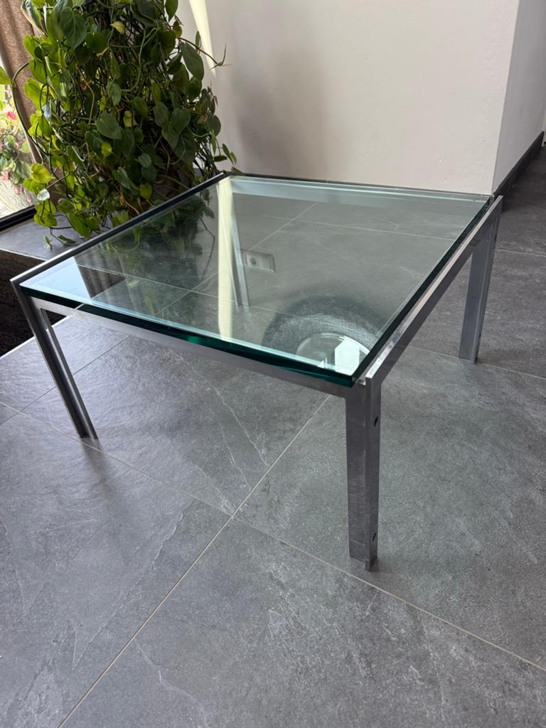 Metaform M-2 salontafel met RVS onderstel, Huis en Inrichting, Tafels | Salontafels, Ophalen, Gebruikt, 50 tot 100 cm, Vierkant
