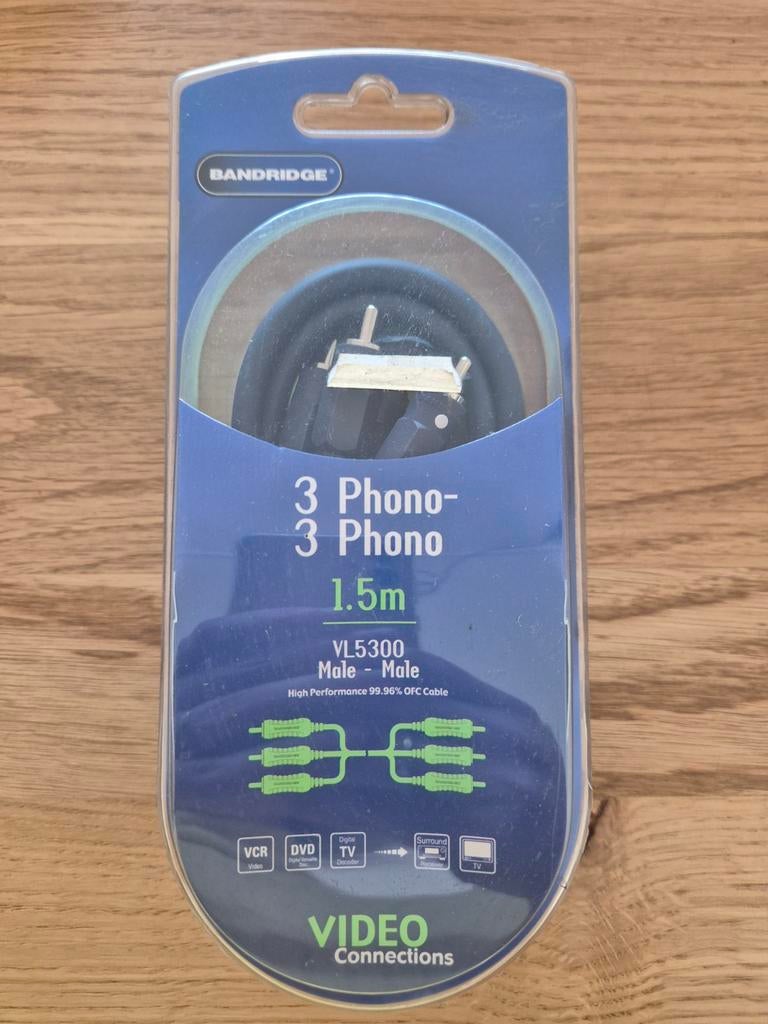 Bandridge 3 Phono naar 3 Phono Videokabel 1.5m, Ophalen of Verzenden, Nieuw, Minder dan 2 meter, Overige kabels