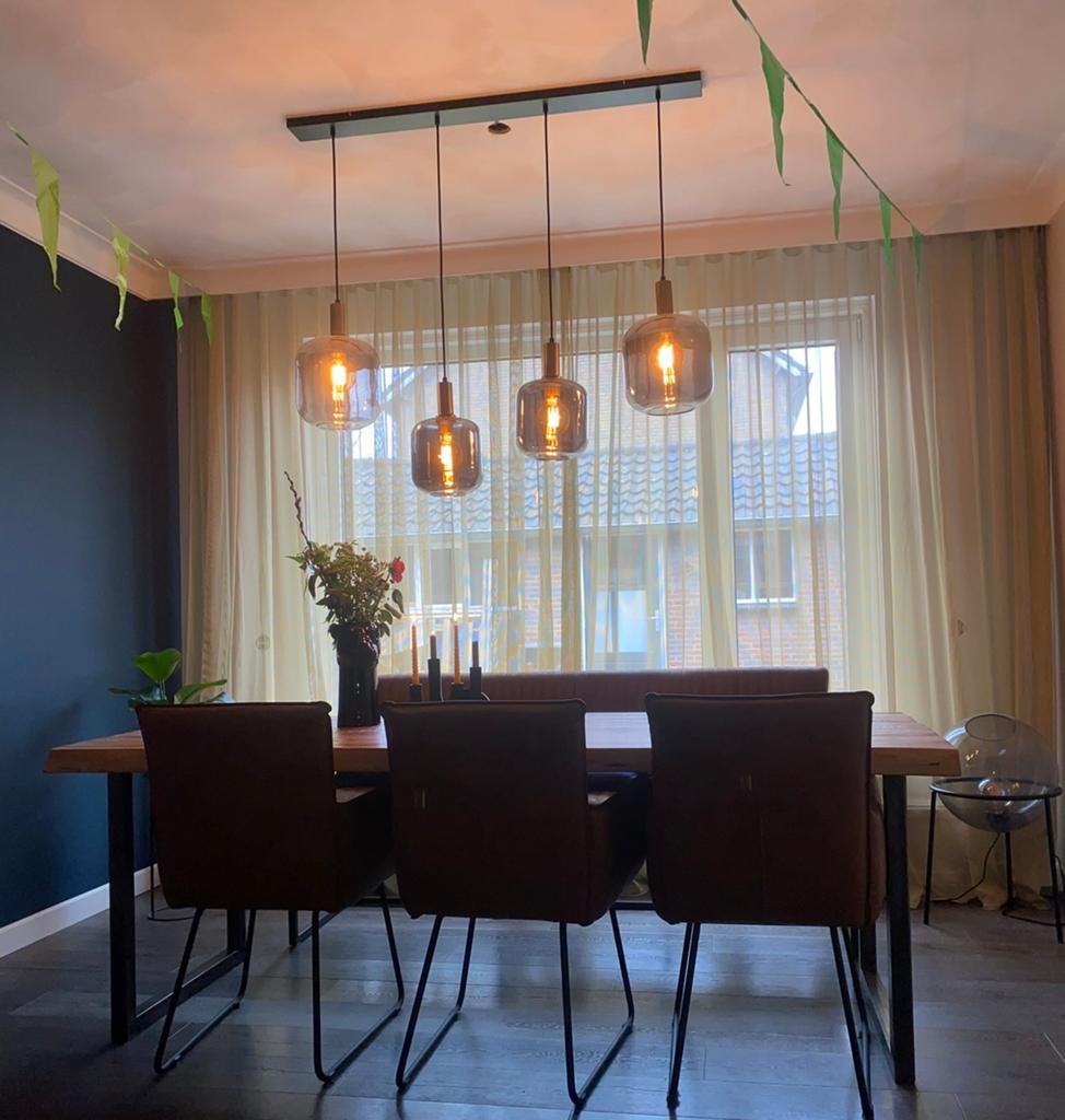 QAZQA Hanglamp met smoke glas, verstelbaar, E27 fitting, Huis en Inrichting, Ophalen, Gebruikt, Glas, 75 cm of meer