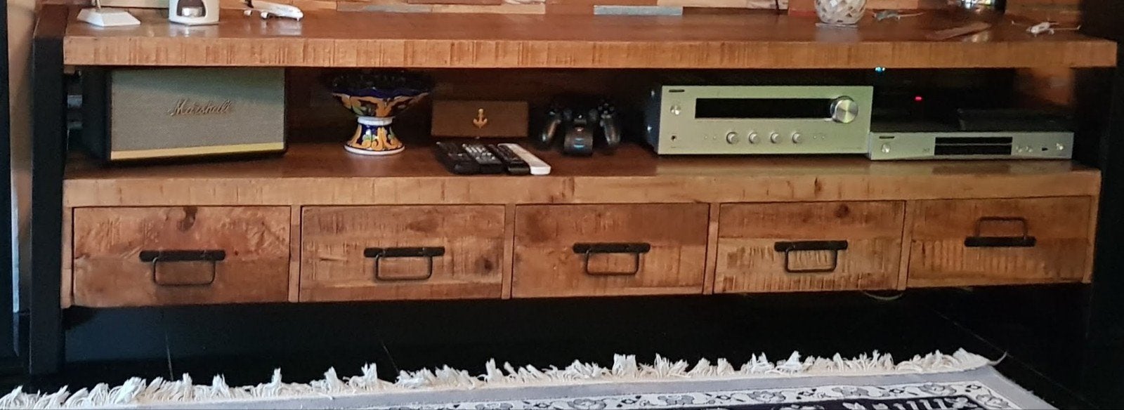 Mooie houten tv-meubel met opbergruimte, Ophalen, Zo goed als nieuw, 200 cm of meer, Minder dan 100 cm