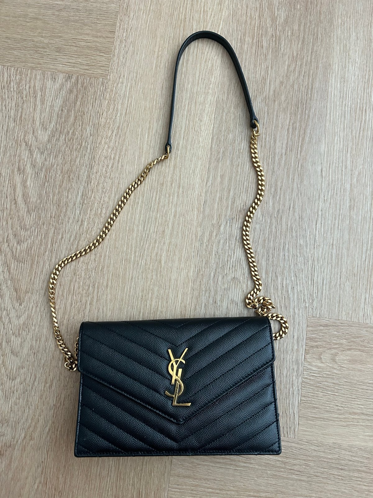 Originele YSL Chain Wallet Zwart, Ophalen, Zo goed als nieuw, Zwart, Schoudertasje