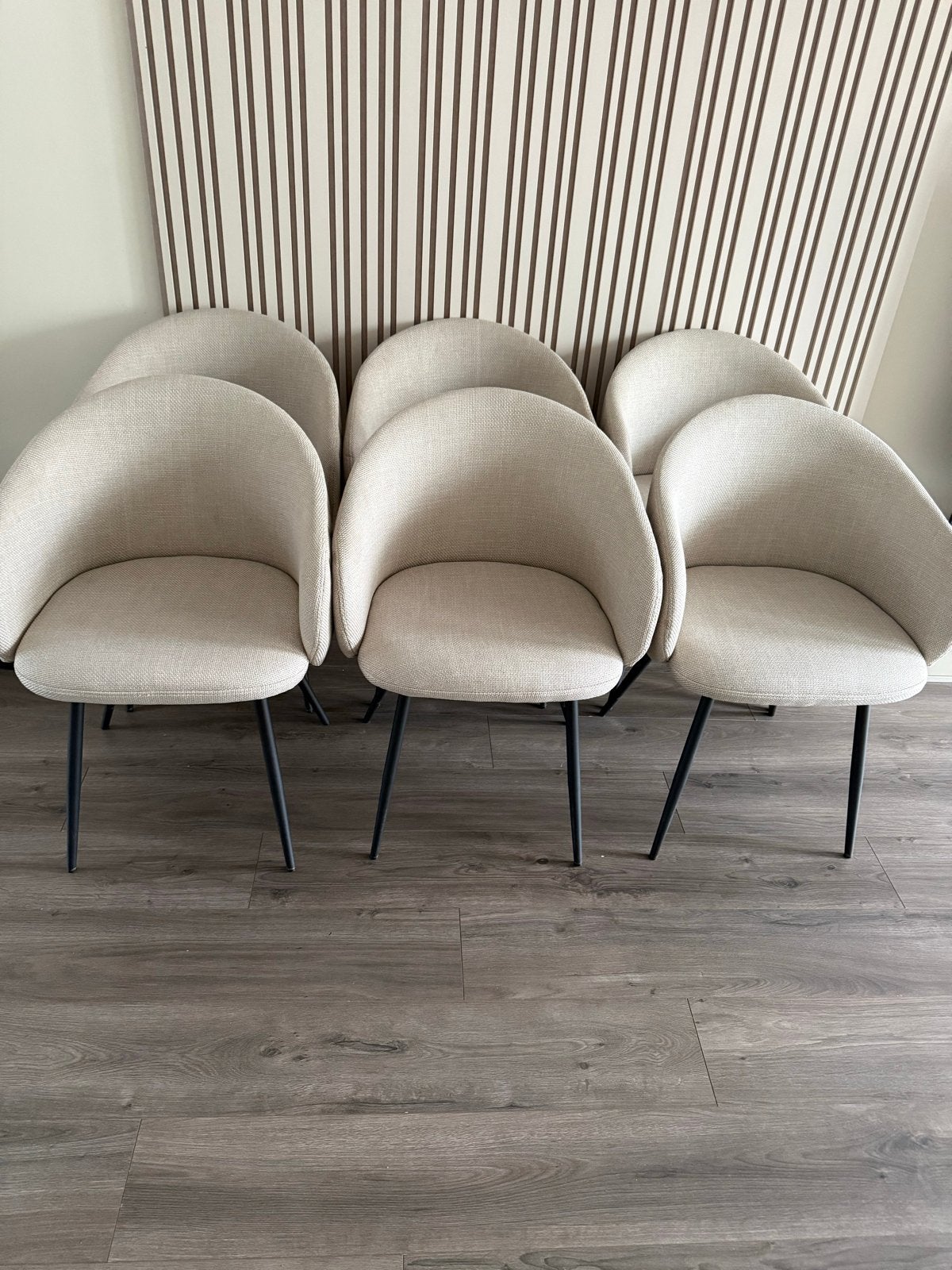 Set van 6 beige stoffen eetkamerstoelen, Huis en Inrichting, Stoelen, Gebruikt, Overige kleuren, Ophalen of Verzenden, Stof