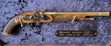 Decoratieve replica vuursteenpistool 1808 in lijst, Ophalen of Verzenden, Zo goed als nieuw
