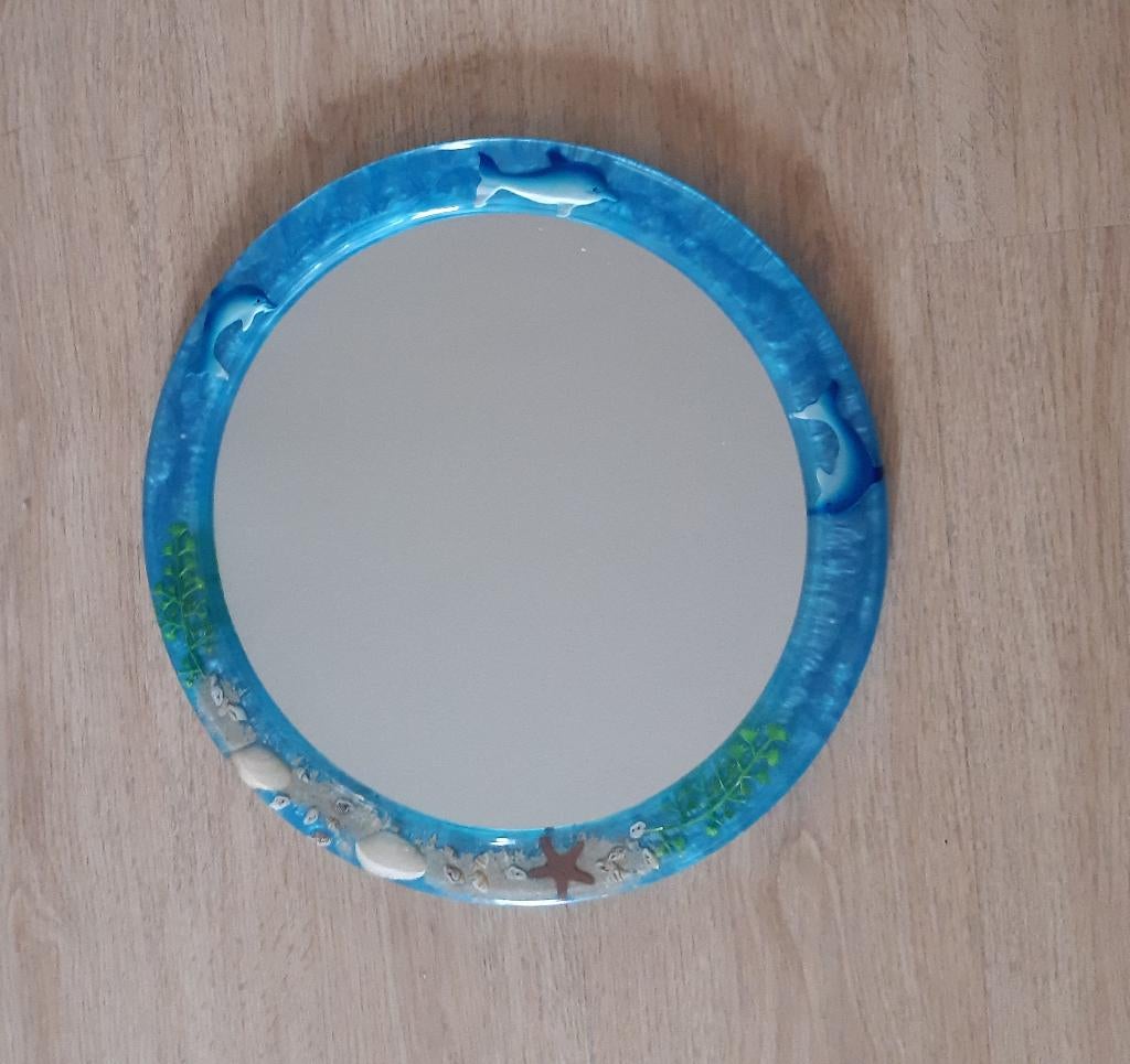 Ronde spiegel dolfijnen Ø 40 cm, Ophalen, Minder dan 50 cm, Gebruikt, Rond