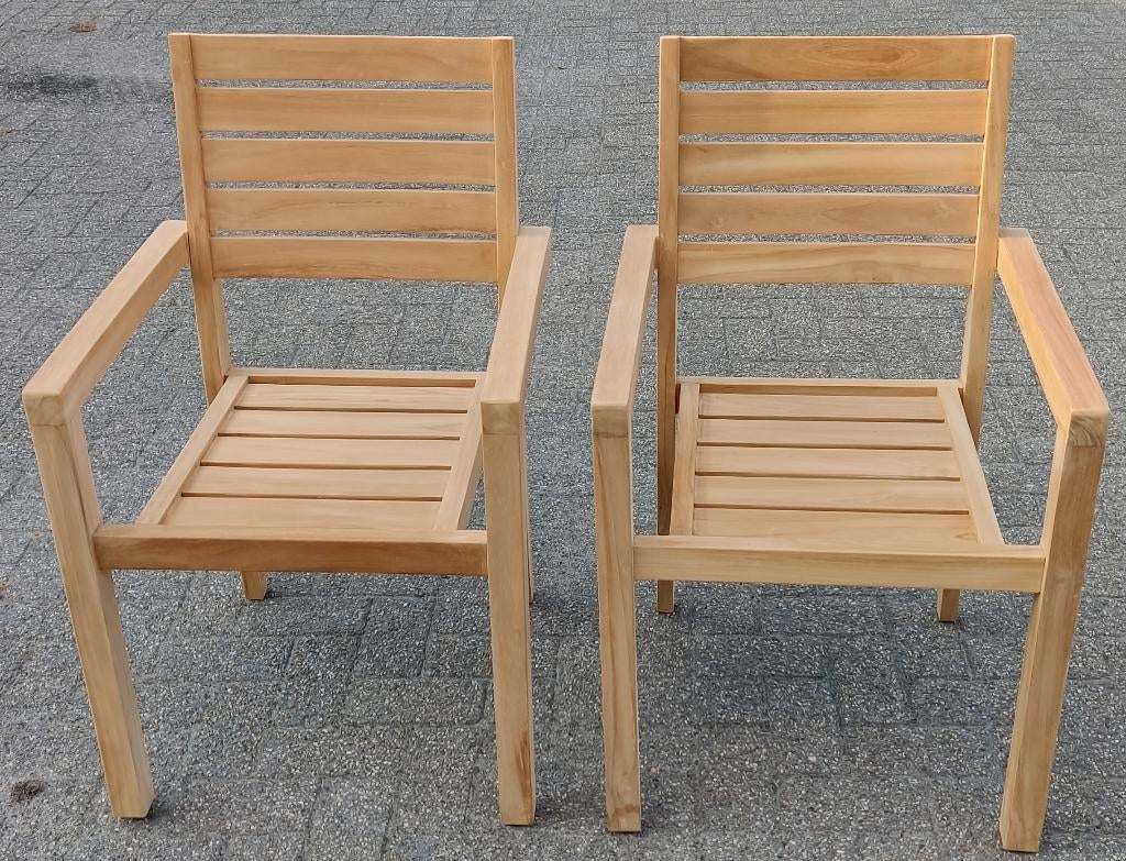 Teak Stapelbare Tuinstoel 4 stuks AB Grade Teakhout, Ophalen, Nieuw, Teakhout, Stapelbaar