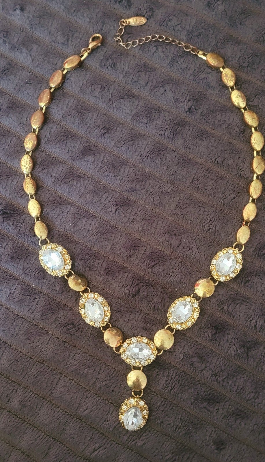 Gouden ketting met kristallen - JLO, Overige materialen, Gebruikt, Ophalen of Verzenden, Verstelbaar