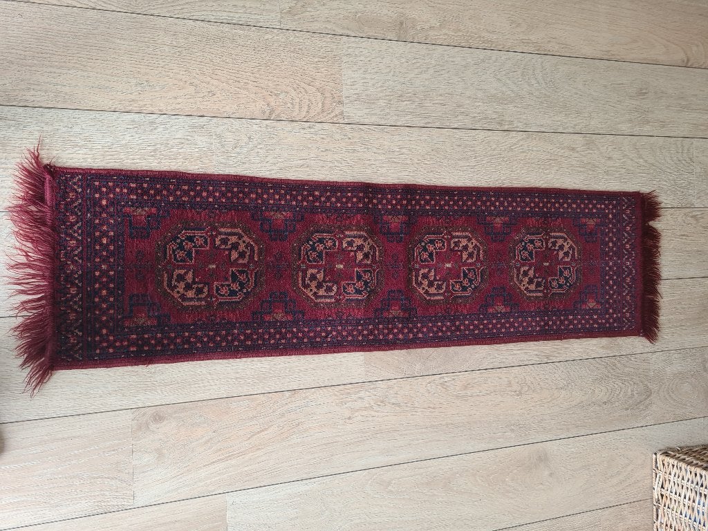Handgeknoopt Oosters Tapijt - Rode Loper, Ophalen, Minder dan 50 cm, Gebruikt, Zwart