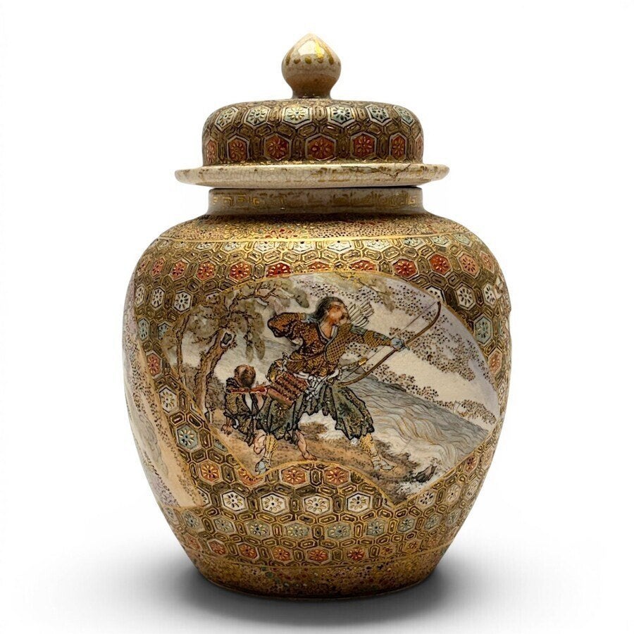 Japans satsuma dekselpotje, Meiji periode, Ophalen of Verzenden