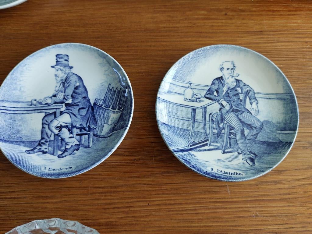 Antieke Delfts Blauwe Schoteltjes - Eau-de-vie & Absinthe, Ophalen of Verzenden