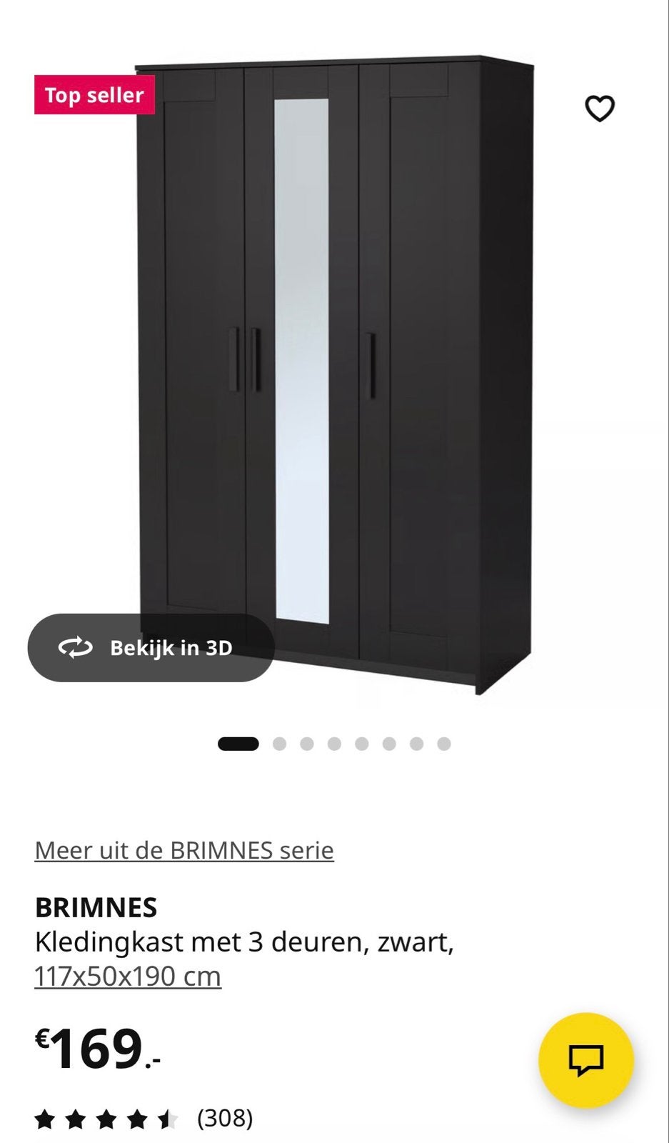 IKEA BRIMNES kledingkast zwart met spiegeldeur, Huis en Inrichting, Ophalen, 100 tot 150 cm, Zo goed als nieuw, 150 tot 200 cm