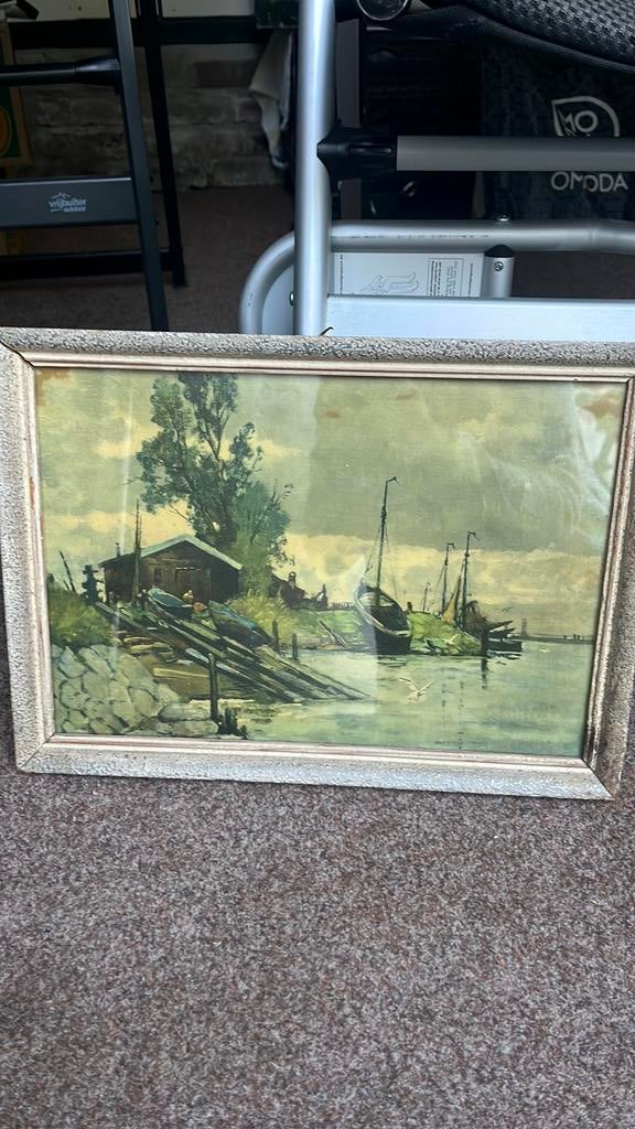 Schilderij boten visserboten, Antiek en Kunst, Ophalen of Verzenden