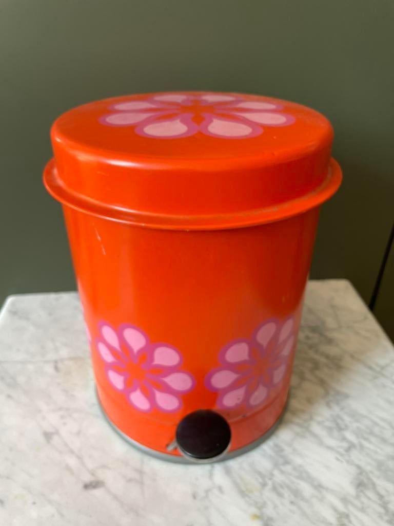 Vintage Brabantia pedaalemmer/prullenbak 70’s flowerpower, Gebruikt, Met pedaal, Ophalen of Verzenden, Metaal