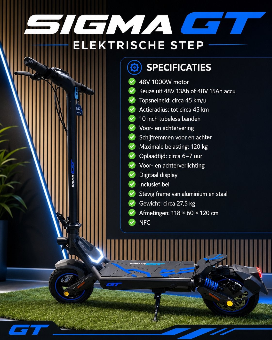 NIEUW: SIGMA GT ELEKTRISCHE STEP 45KM/H, Ophalen of Verzenden, Nieuw, Elektrische step (E-scooter), Sigma