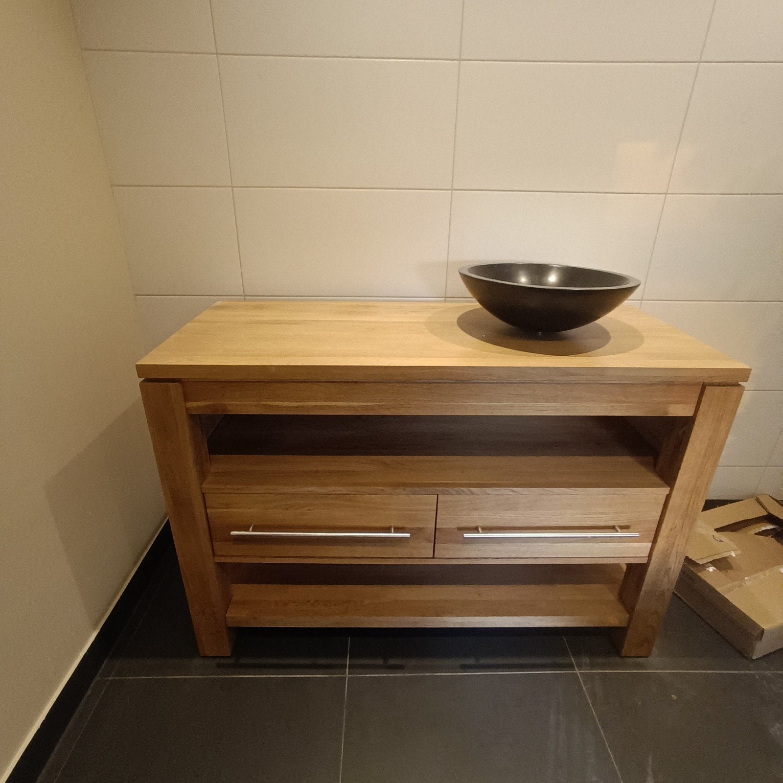 Houten badkamermeubel met waskom en lades, Huis en Inrichting, Ophalen, Gebruikt, 100 tot 150 cm, Minder dan 100 cm