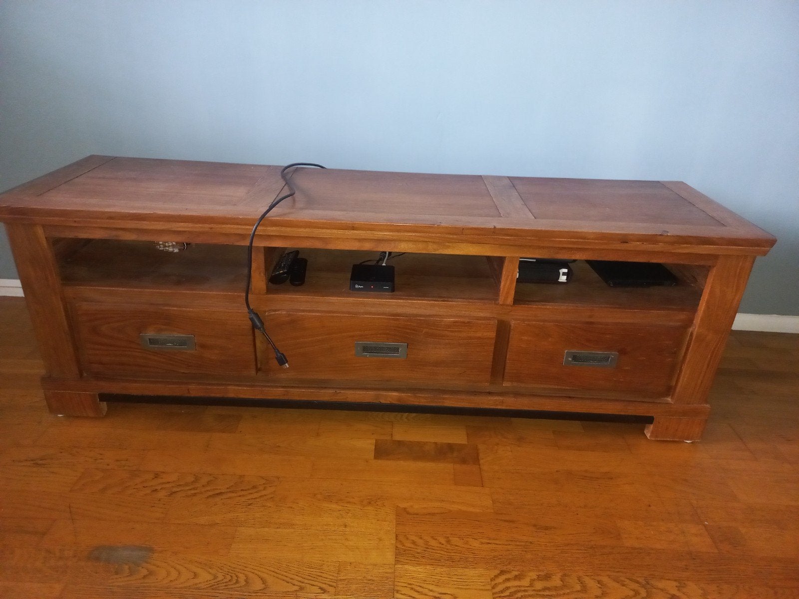 Massief Teakhouten TV-meubel, Ophalen, Gebruikt, 100 tot 150 cm, Teakhout