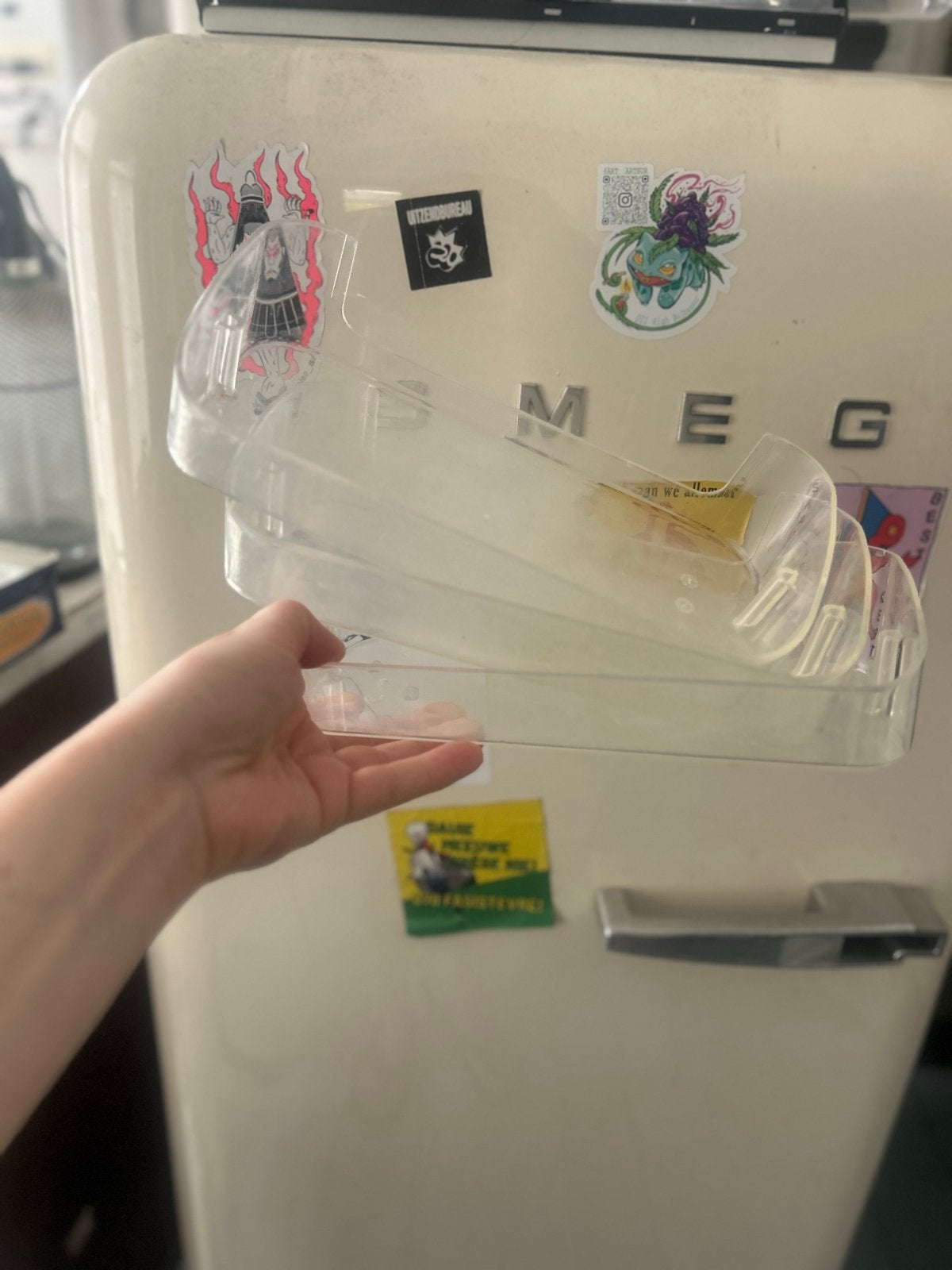 3 Smeg koelkast bakjes, waarvan 1 met deksel, Ophalen, Gebruikt, 200 liter of meer, 60 cm of meer