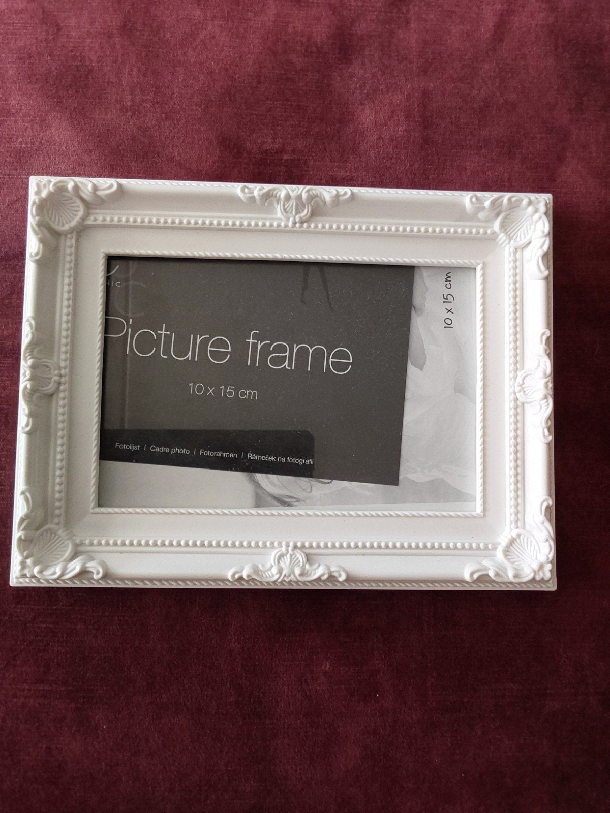 Witte fotolijst 10x15 cm met sierrand, Kunststof, Nieuw, Fotolijst, Wit