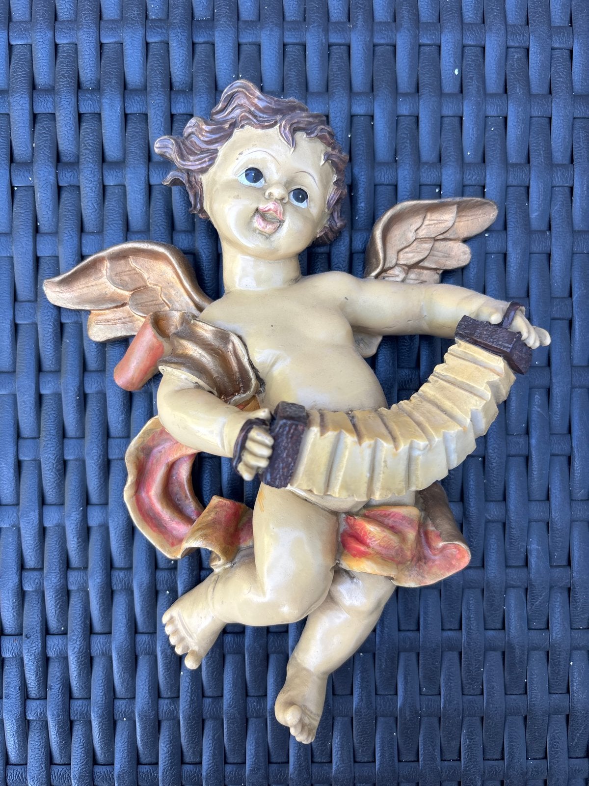 Vintage Cherubijn met Accordeon - Wanddecoratie, Huis en Inrichting, Vintage, Gebruikt, Meerkleurig, Ophalen of Verzenden