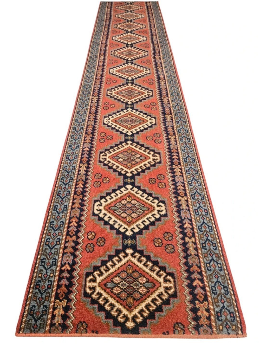 Vintage Perzisch wol tapijt loper Kazak medallions 71x337cm, Geel, 200 cm of meer, Www.hypepopup.nl, Zo goed als nieuw
