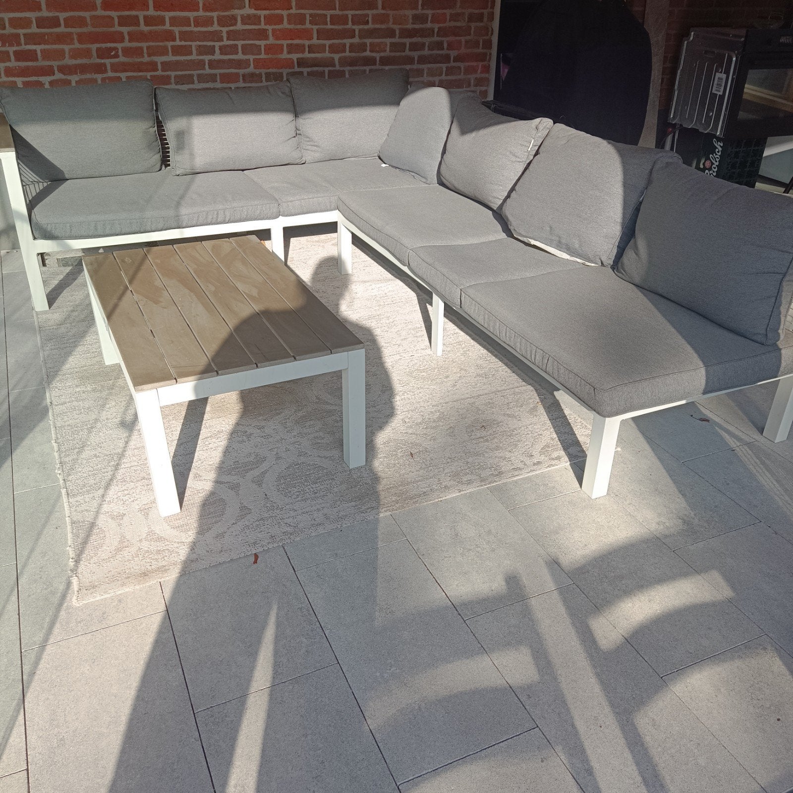 Moderne aluminium loungeset met grijze kussens, Ophalen, Gebruikt, Aluminium, Loungeset