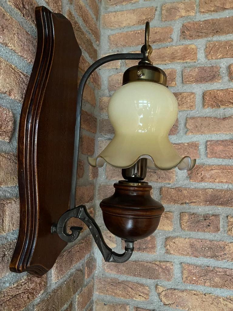 Vintage Schemerlamp Wandlamp - Hout en Metaal, Huis en Inrichting, Lampen | Wandlampen, Ophalen of Verzenden, Zo goed als nieuw