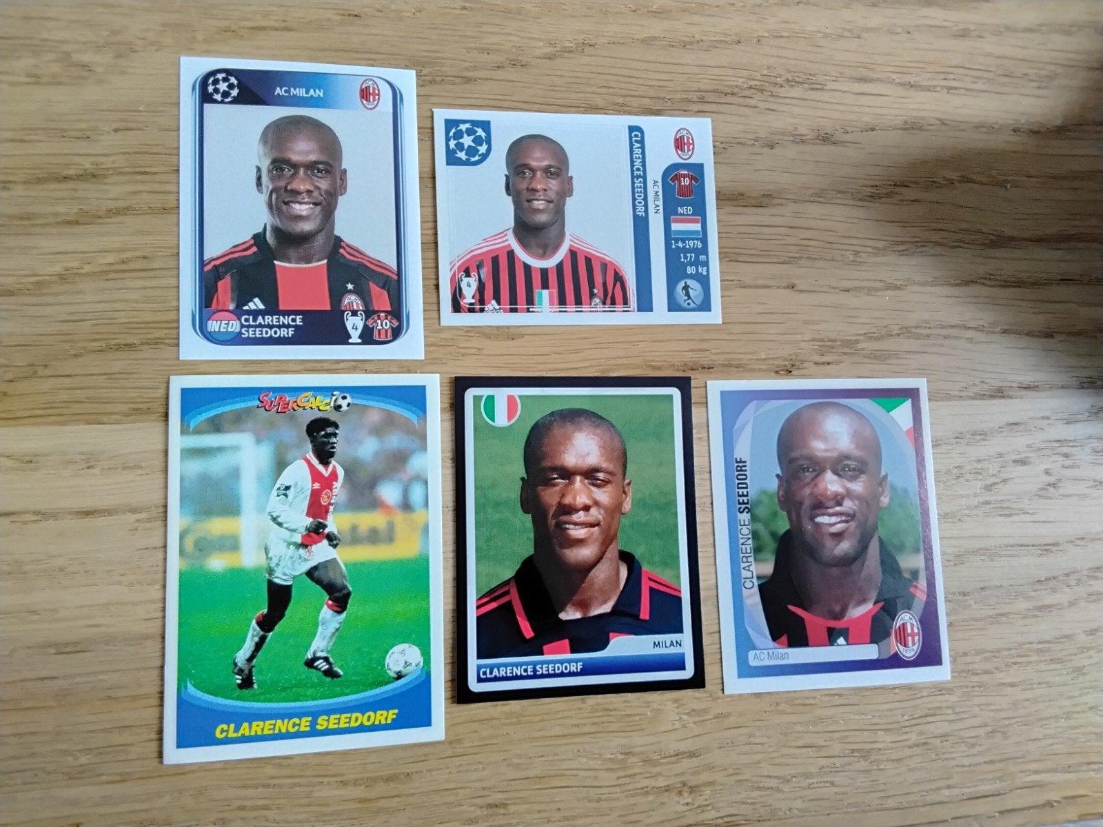 5 Panini Stickers Clarence Seedorf - Verschillende Uitgaven, Ophalen of Verzenden, Zo goed als nieuw, Buitenlandse clubs, Poster, Plaatje of Sticker