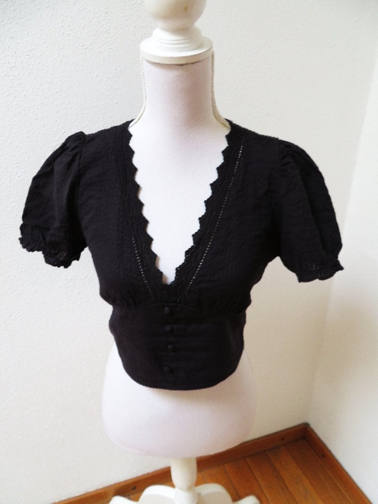 Z81 STRADIVARIUS nieuwe korte blouse top zwart S 36, Zwart, Nieuw, Ophalen of Verzenden, Korte mouw