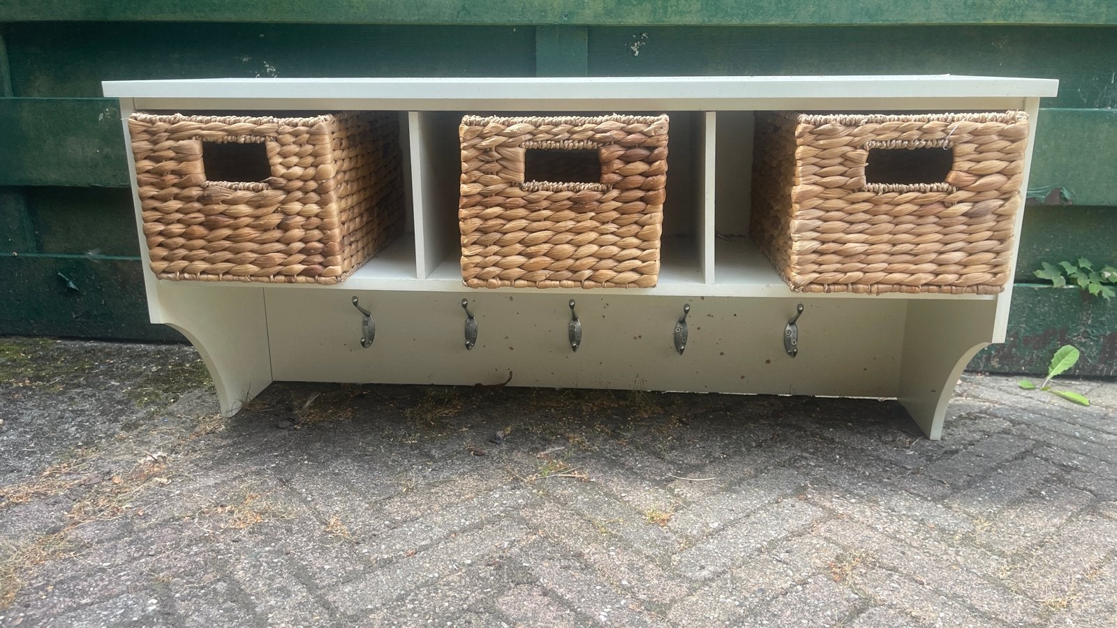 Moet nu weg: Kapstok met mandjes - voor hal of gang, Gebruikt, Minder dan 100 cm, Hout, Ophalen