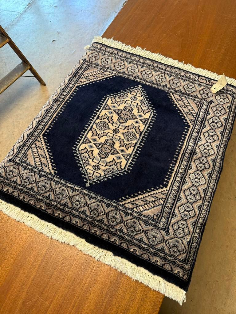 Handgeknoopt Pakistaans Tafelkleed 78x79 cm, Ophalen, Gebruikt, Blauw, Vierkant